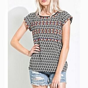 THML | Bohemian Top with Multi Color‎ Trim S